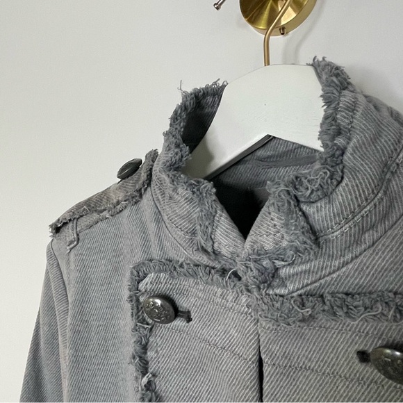 Military Femme | Free People Denim Captains Blazer in Deep Grey | Pewter | Sz XS - Picture 6 of 16
